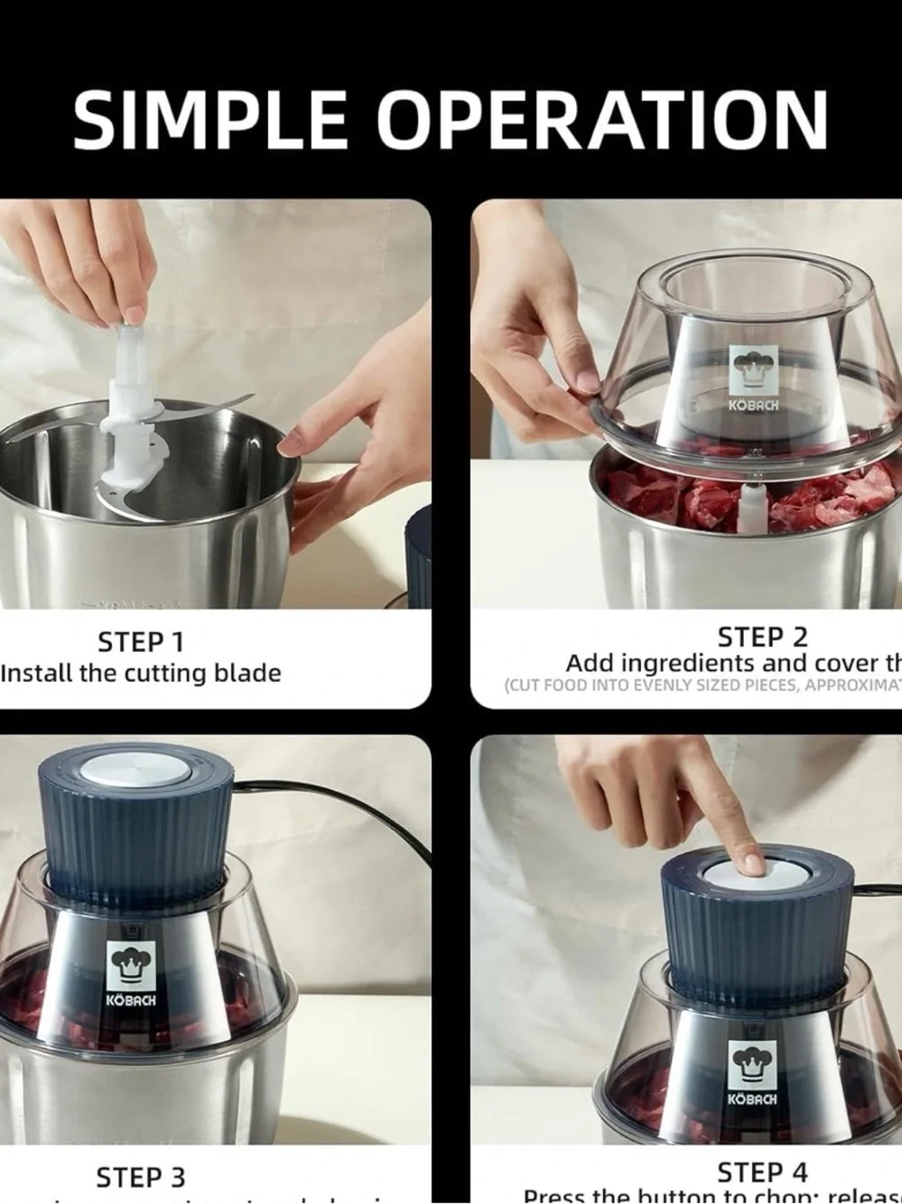 Stainless Steel Electric Meat Grinder Chopper - Black/Clear